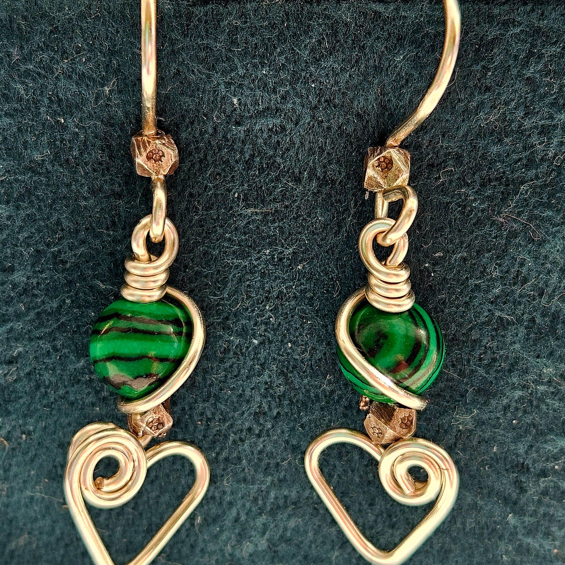 💚 Malachite & Thai Silver Heart Earrings
