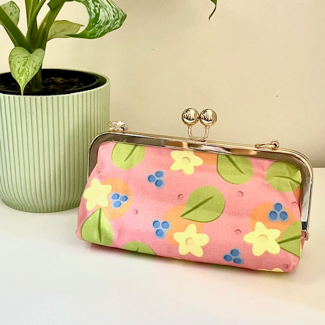 Metal Handled Cotton Clutch Bags, Medium