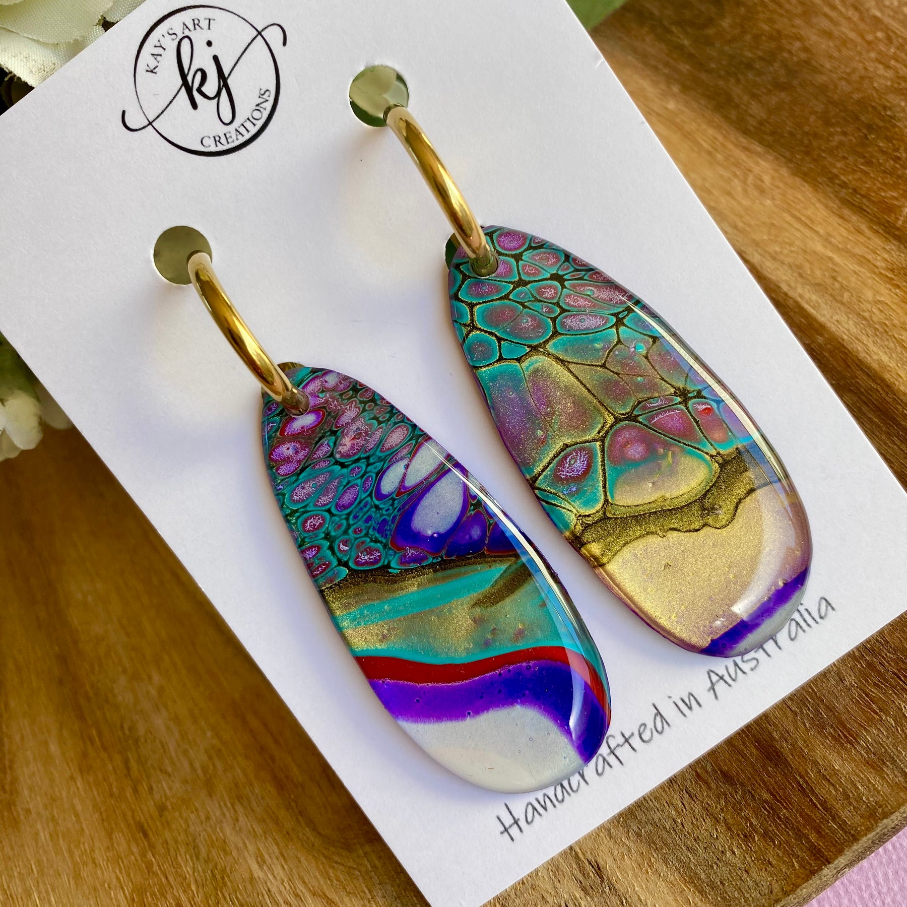 Colourful Wearable Art Hoop Earrings