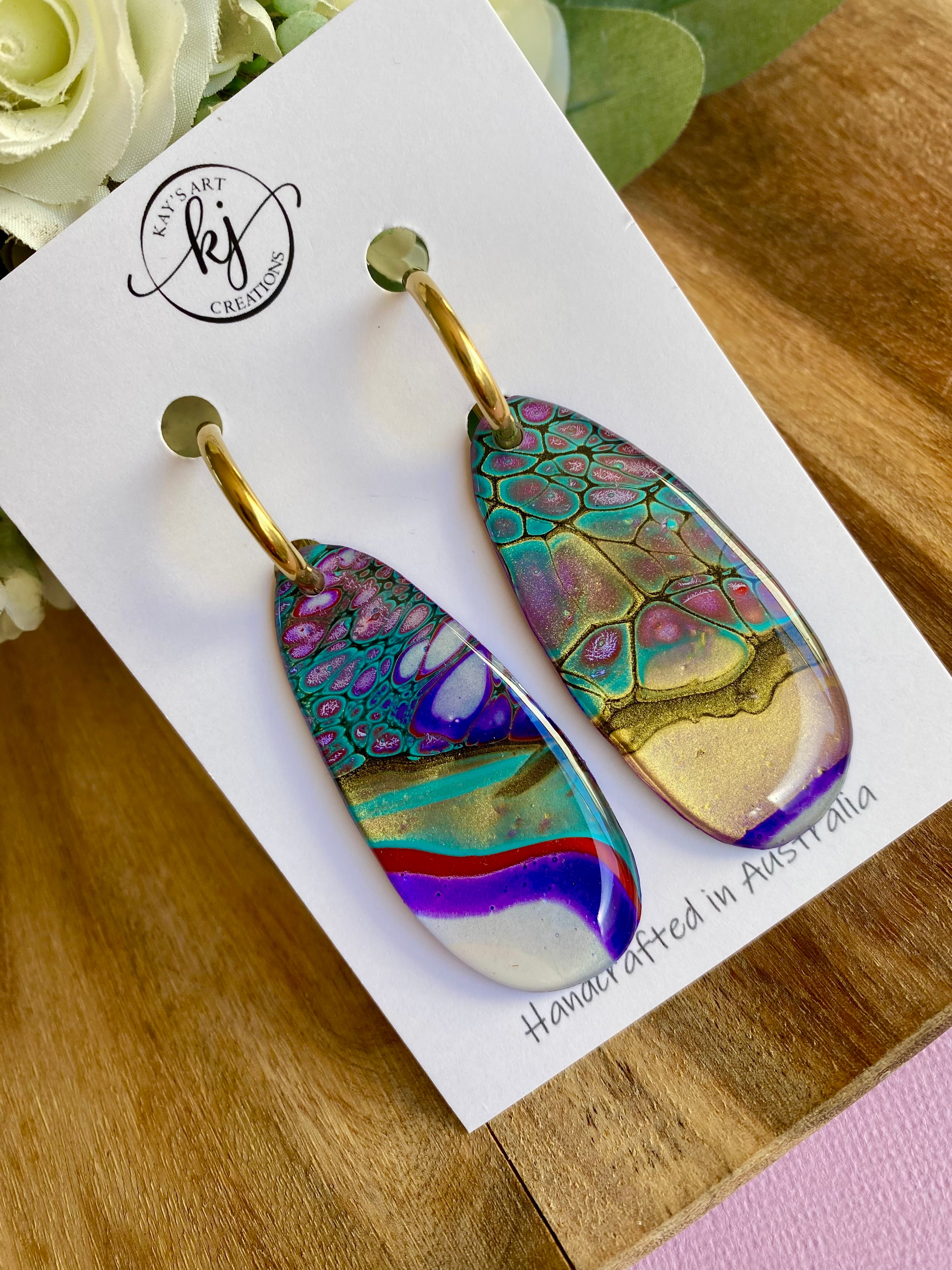 Colourful Wearable Art Hoop Earrings