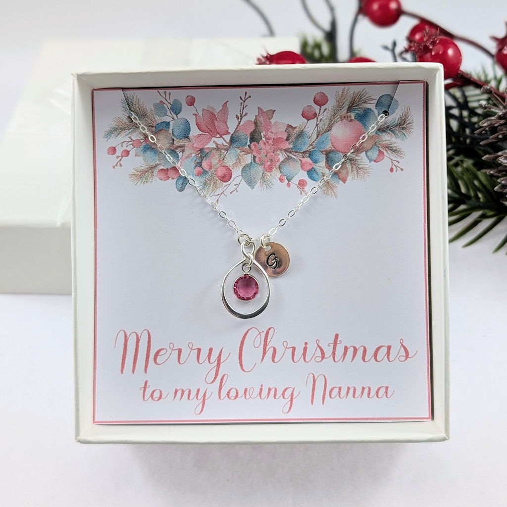 Nanna Christmas Necklace,Sterling Silver Initial and Birthstone