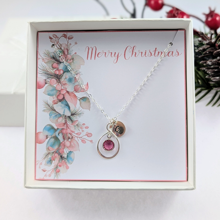 Christmas Personalized Necklace, Disc Birthstone
