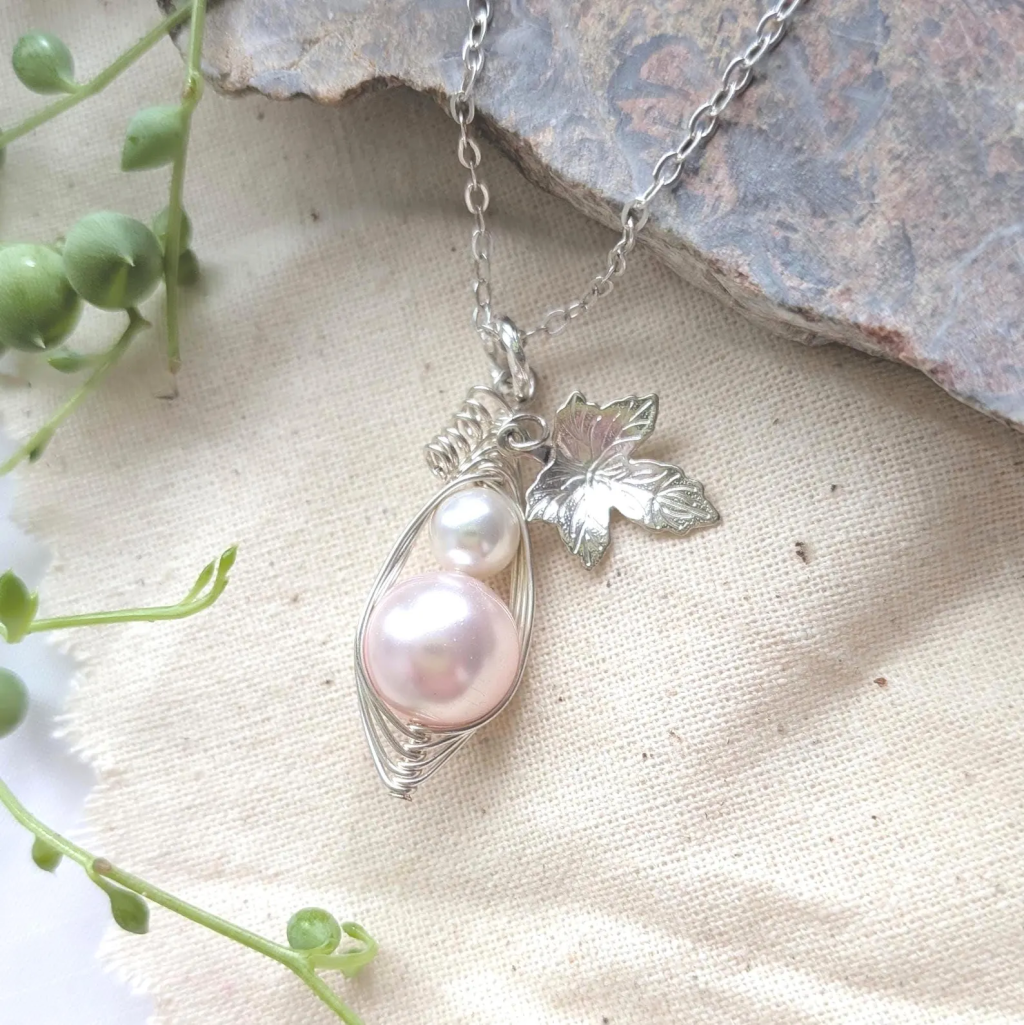 Mother And Daughter Peapod Necklace, Mother And Child Necklace