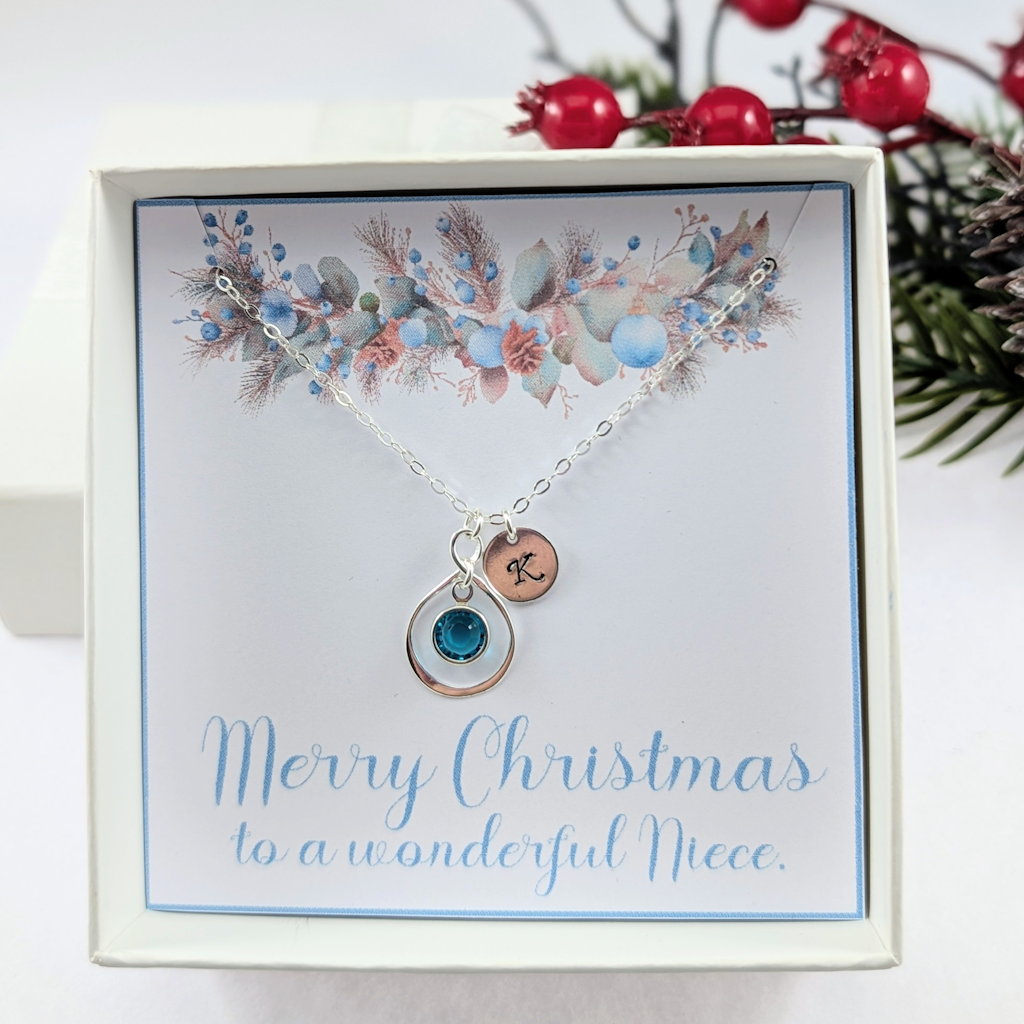 Personalized Christmas Necklace Gift for Niece,Disc Birthstone
