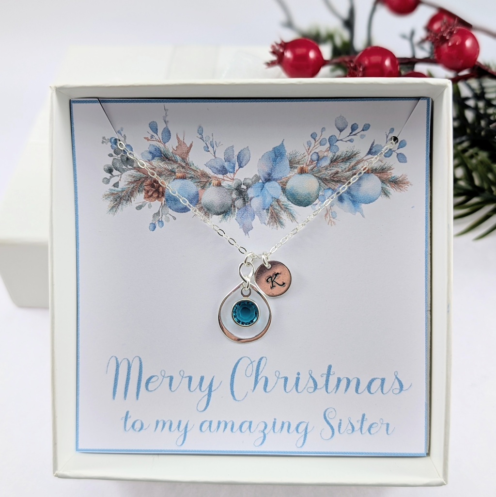 Sister Christmas Necklace, Personalized Sister Necklace Disc Birthstone