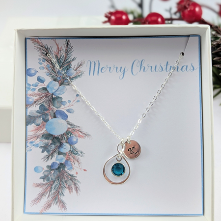 Personalized Christmas Jewellery, Christmas Necklace Disc and Birthstone