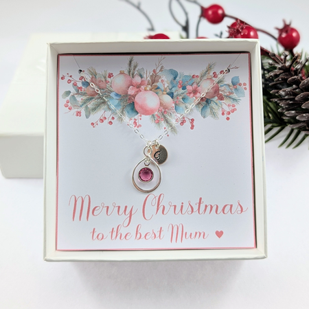Mum Personalized Christmas Necklace Sterling Silver Birthstone  Initial