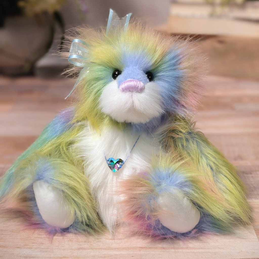 Handmade Rainbow Plush Teddy Bear: Collectible Artist Bear