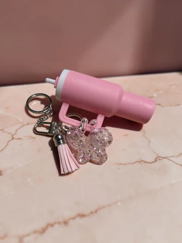 Cute Mini Tumbler Keychain with Handmade Resin Glitter Butterfly & Tassel | Aesthetic Bag Charm, Keychain for Backpack