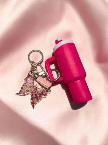Cute Mini Tumbler Keychain with Handmade Resin Glitter Butterfly & Tassel | Aesthetic Bag Charm, Keychain for Backpack