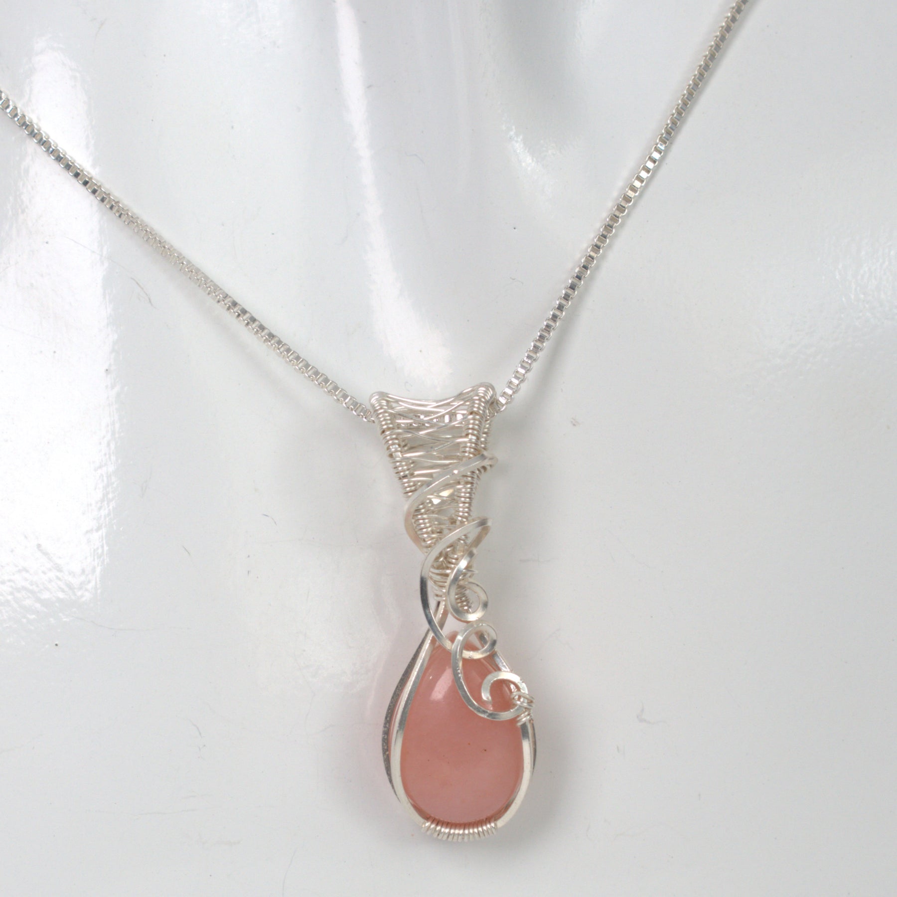Wire Wrapped Pink Opal Keepsake Pendant - October Birthstone