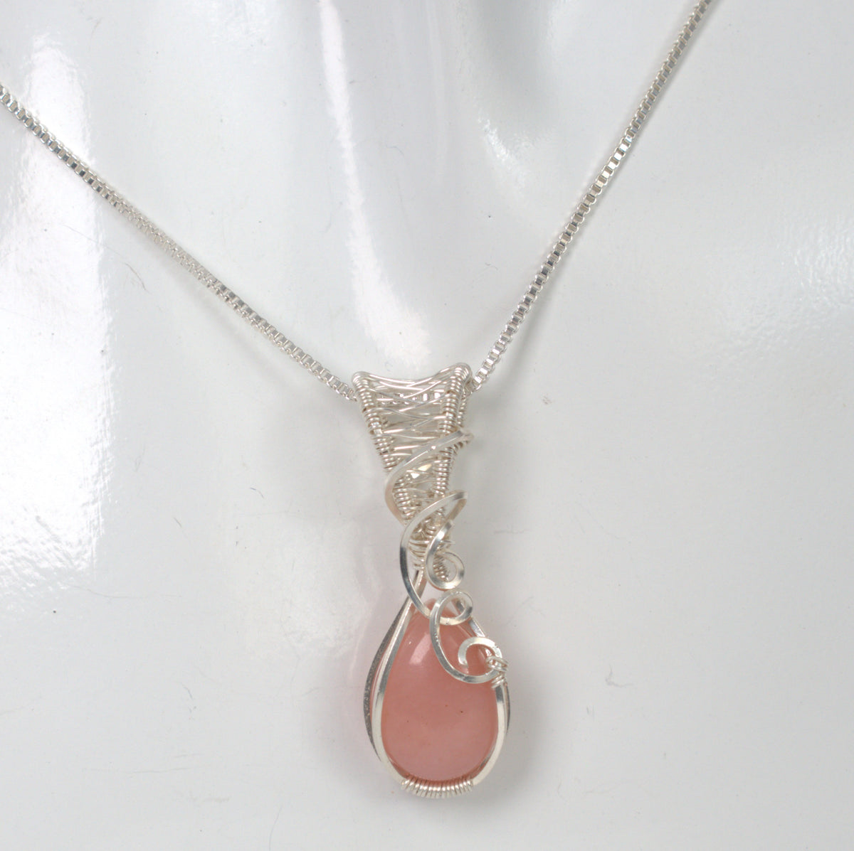 Wire Wrapped Pink Opal Keepsake Pendant - October Birthstone