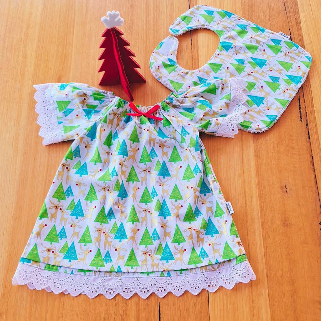 Handmade Baby Christmas Dress & Bib Set | Size 9-12 Months