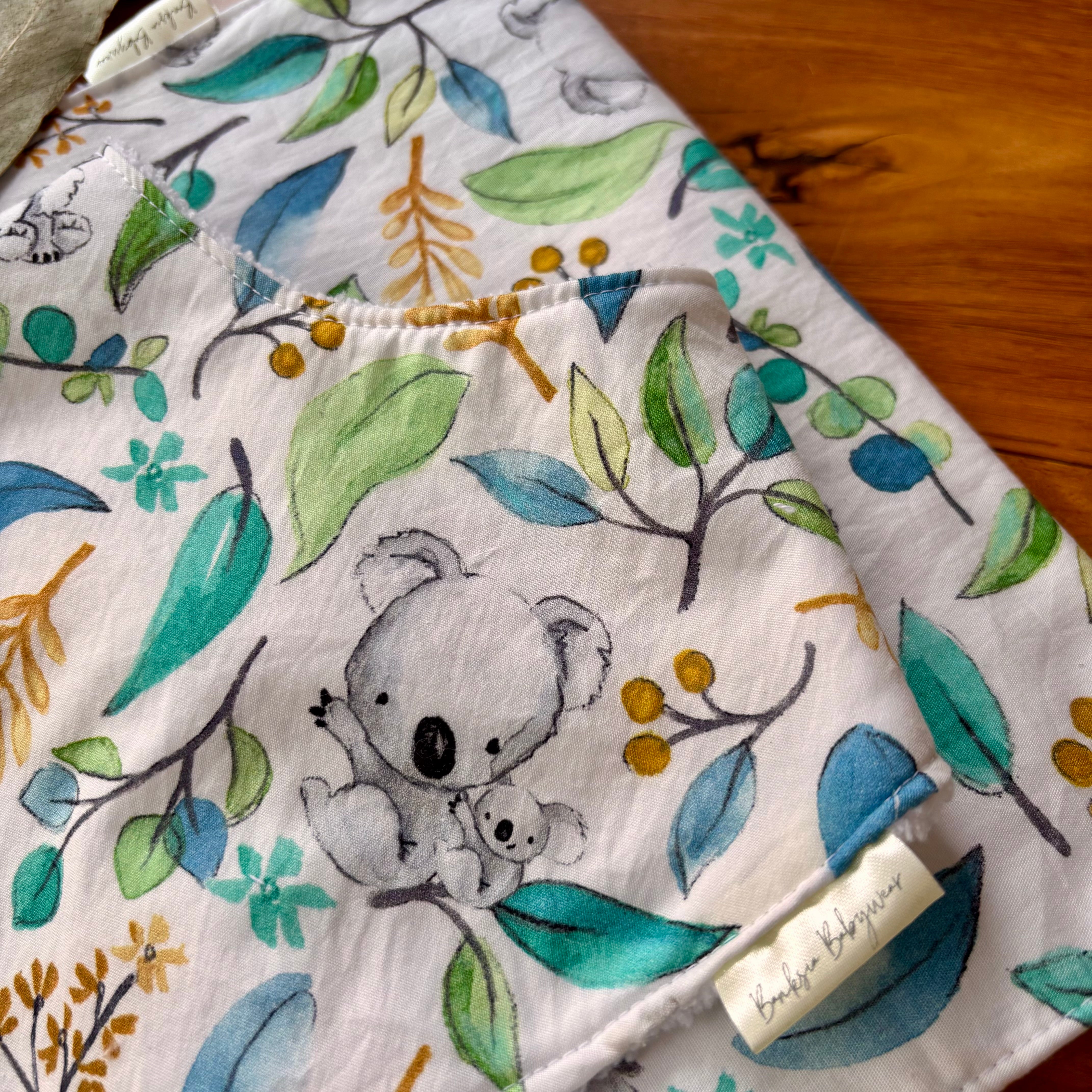 Baby Bib and Burp Cloth Set - Leafy Koalas