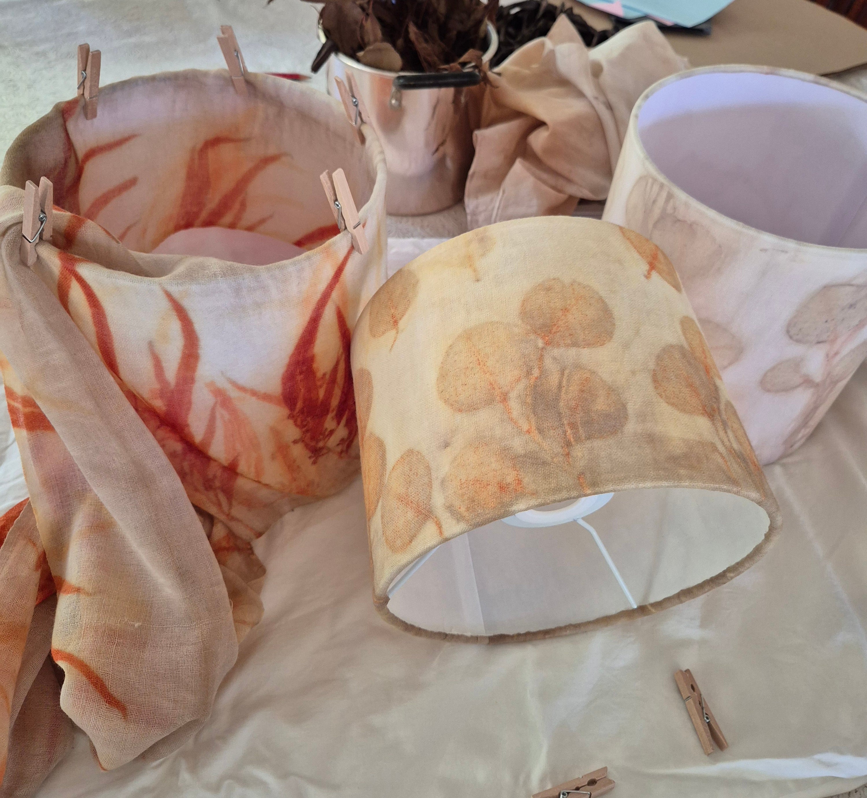 Bespoke lampshade with hand printed wool fabric