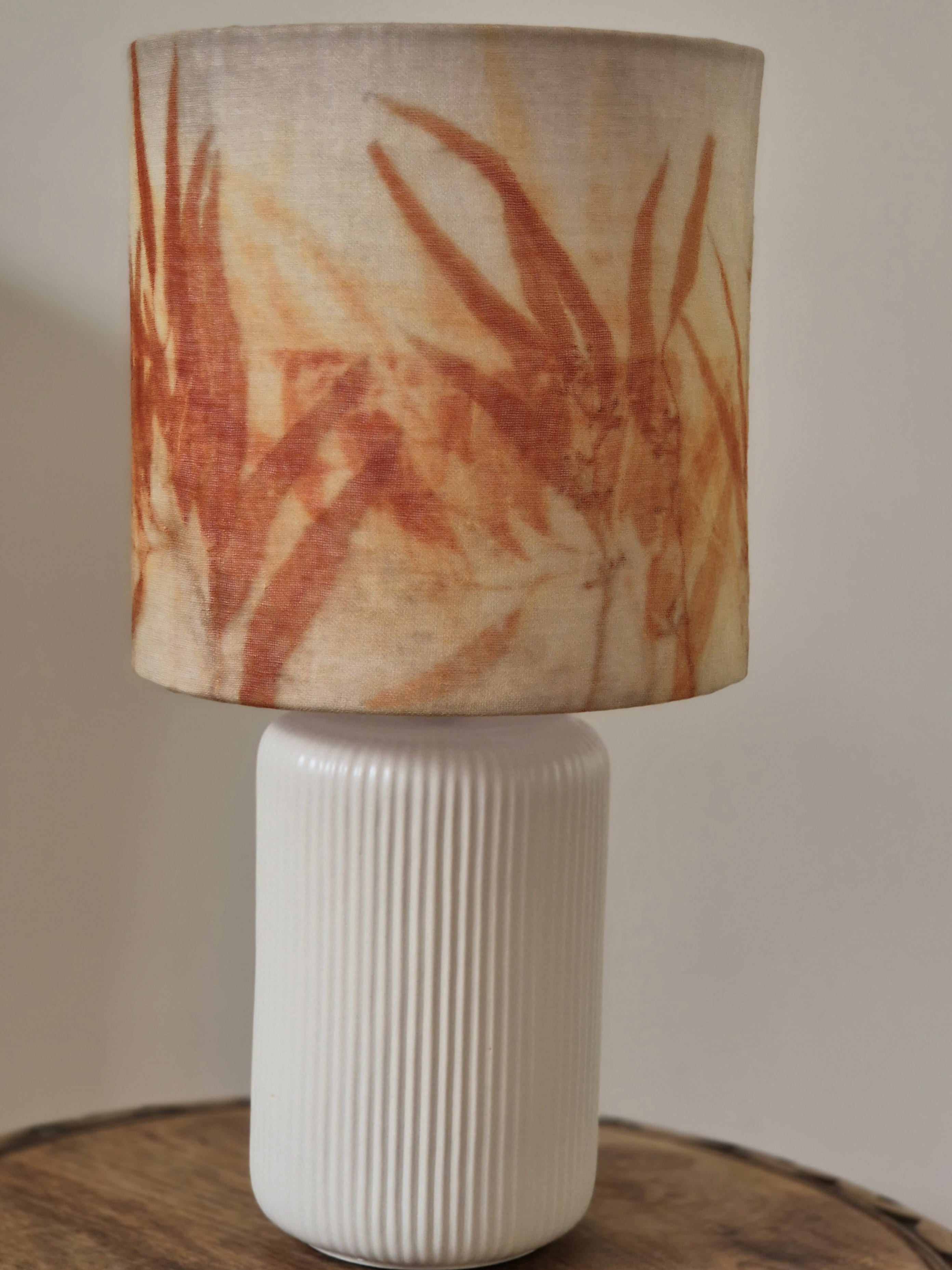 Bespoke lampshade with hand printed wool fabric