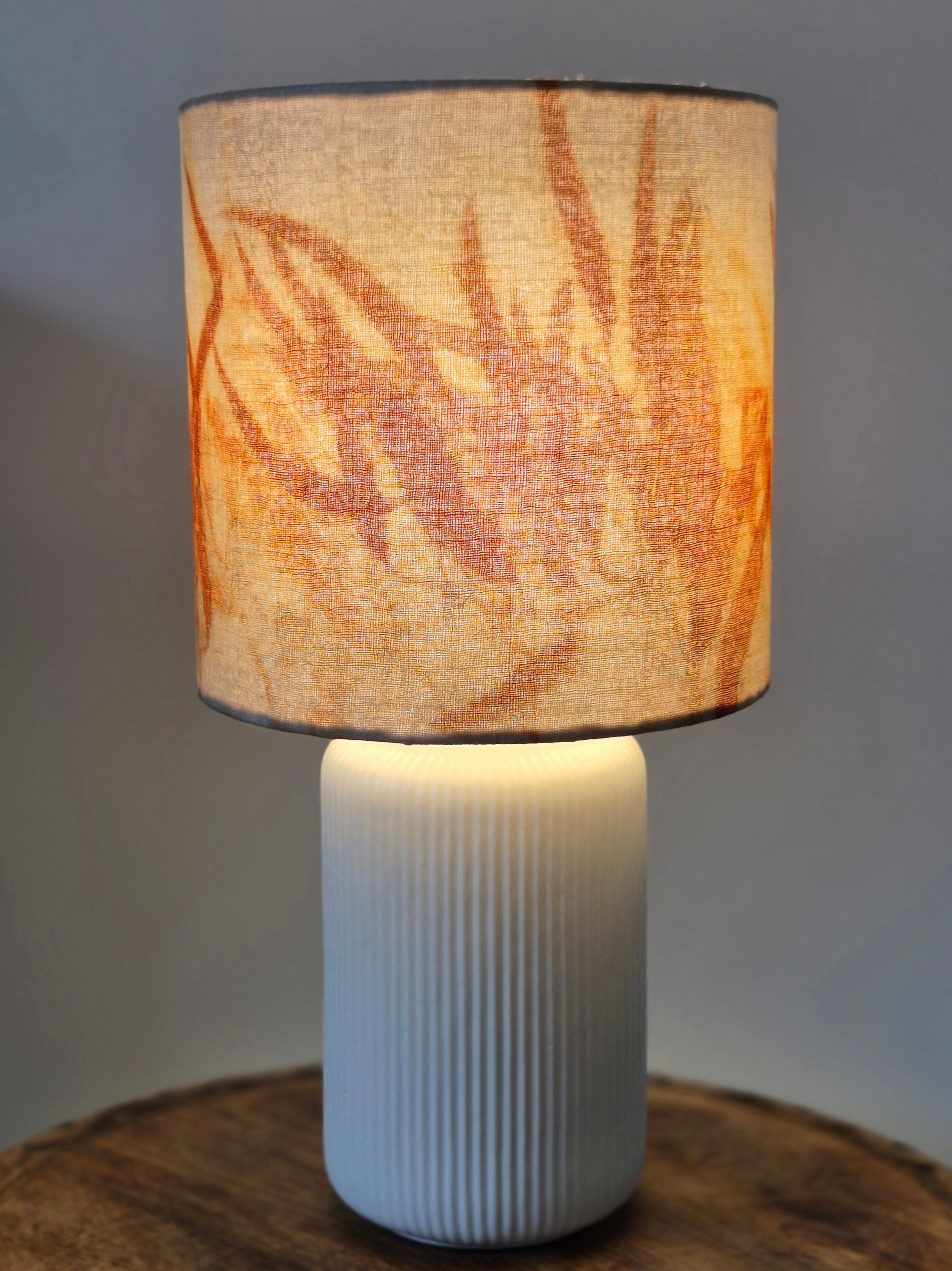 Bespoke lampshade with hand printed wool fabric