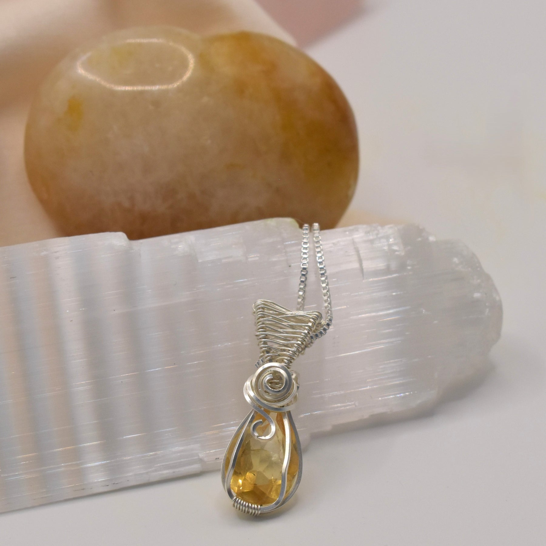 Handmade Wire-wrapped Citrine Necklace - Mother's Day Mini Pendant