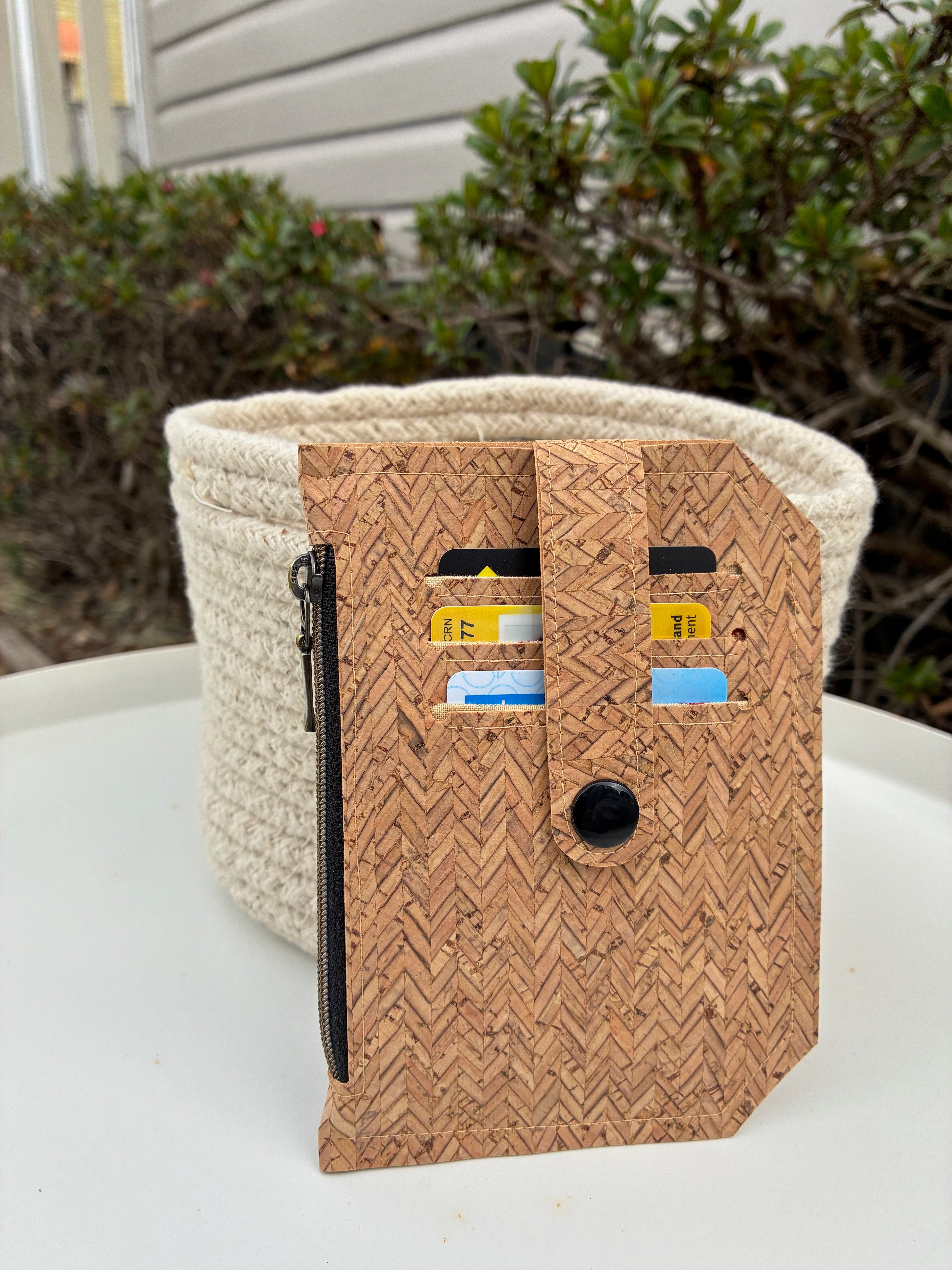 Pocket Pal Wallet - Portuguese Herringbone natural cork with black snap
