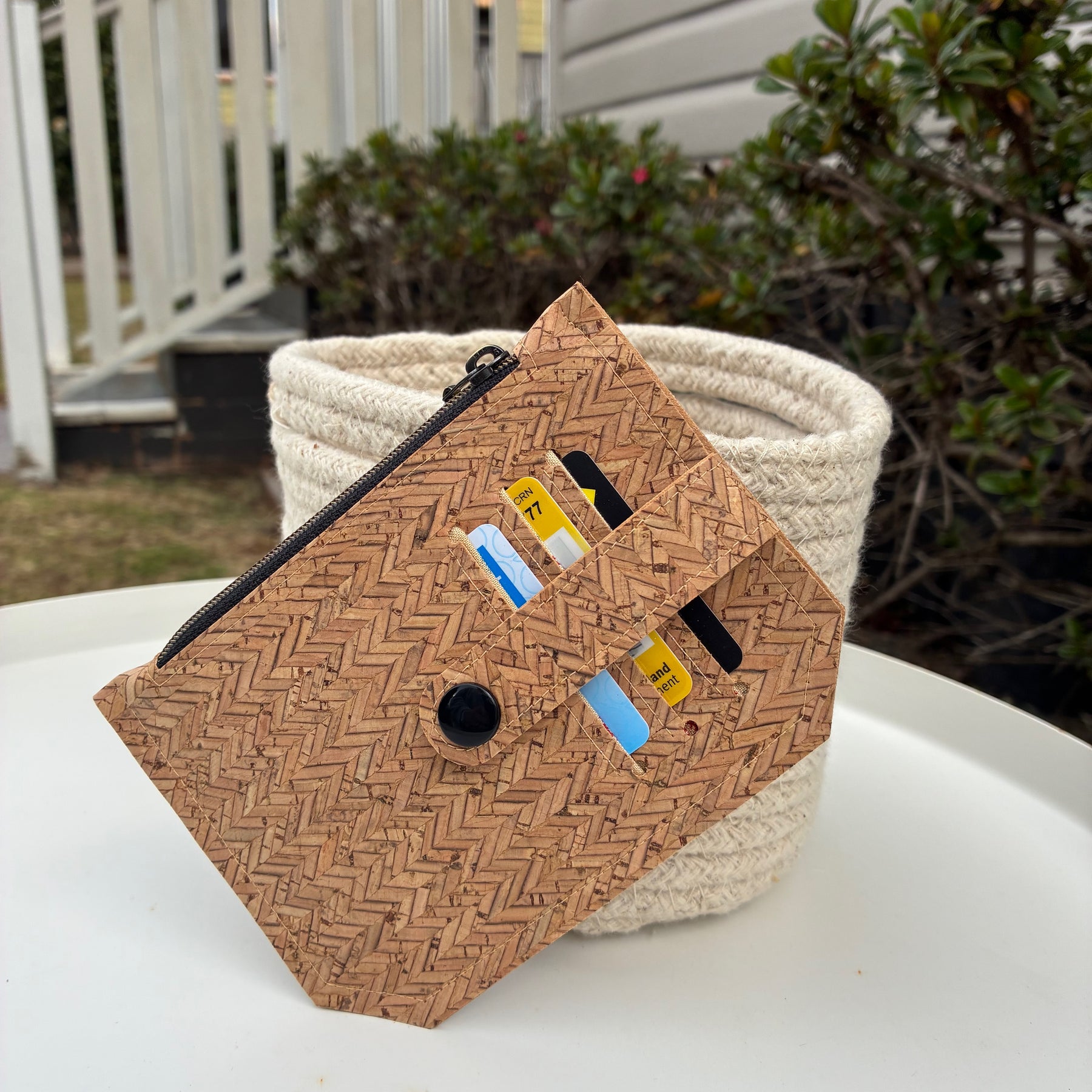 Portuguese Herringbone natural cork with black snap