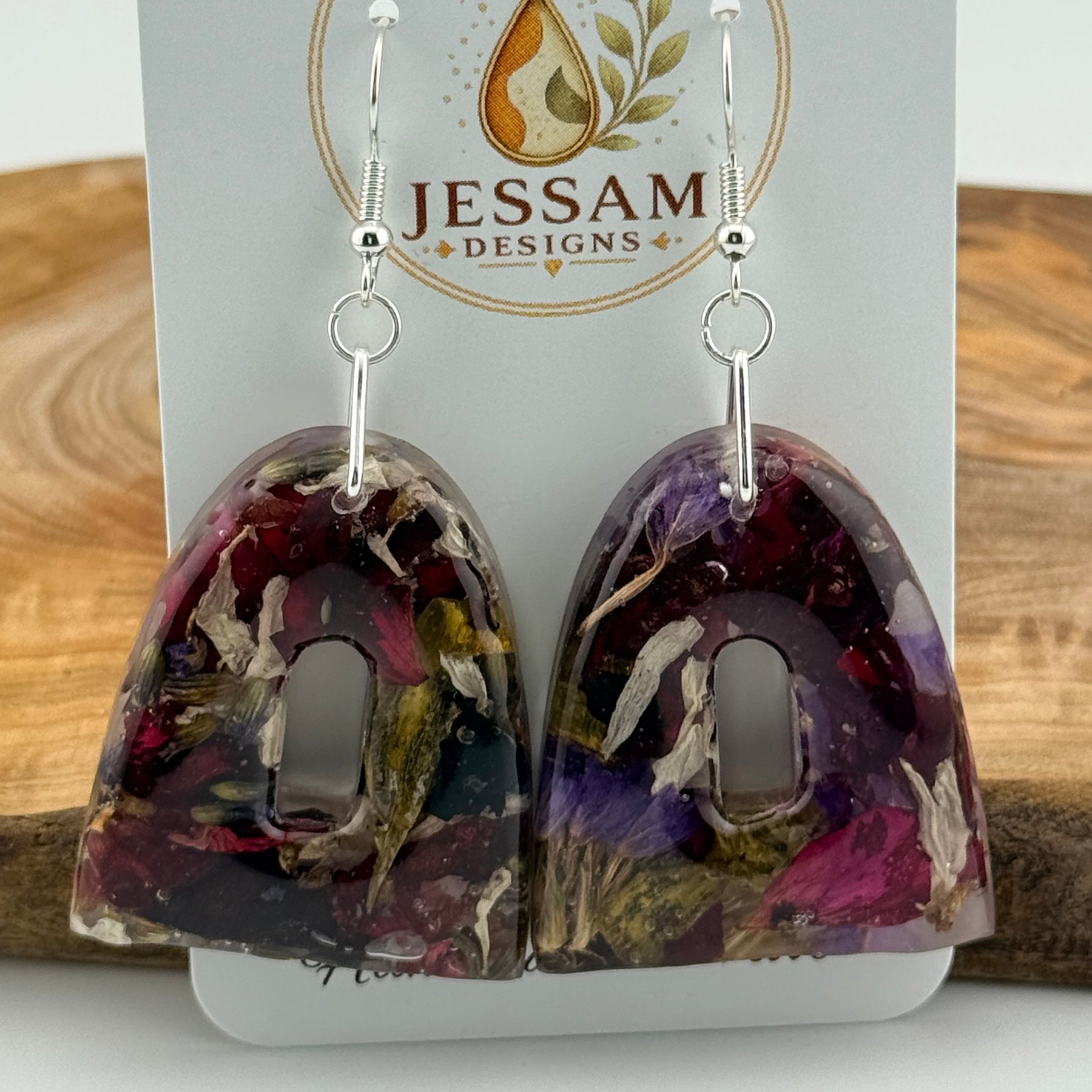 Springtime - Dried Flower Petal Resin Drop Earrings with Pearl Shimmer Back