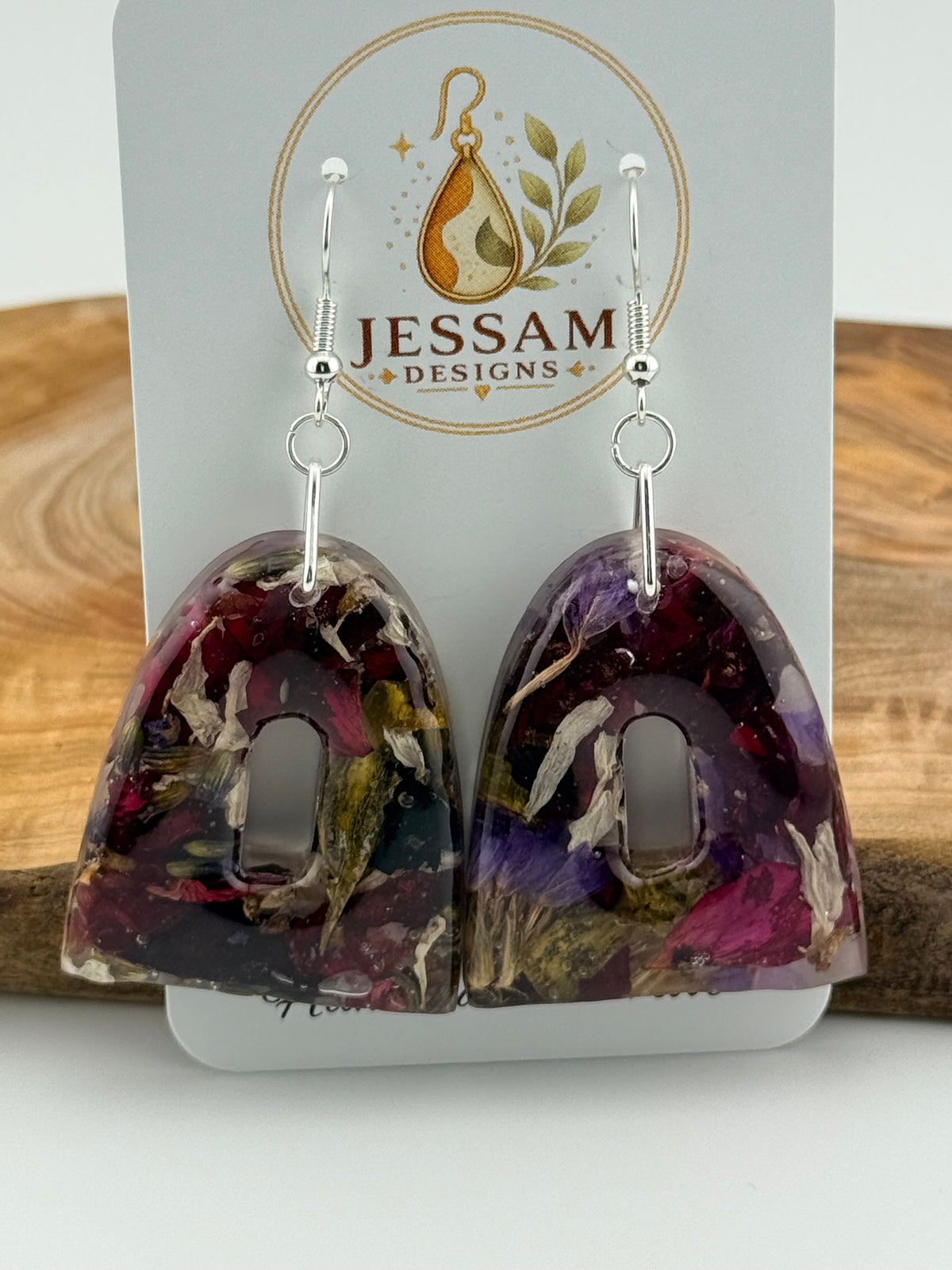 Springtime - Dried Flower Petal Resin Drop Earrings with Pearl Shimmer Back