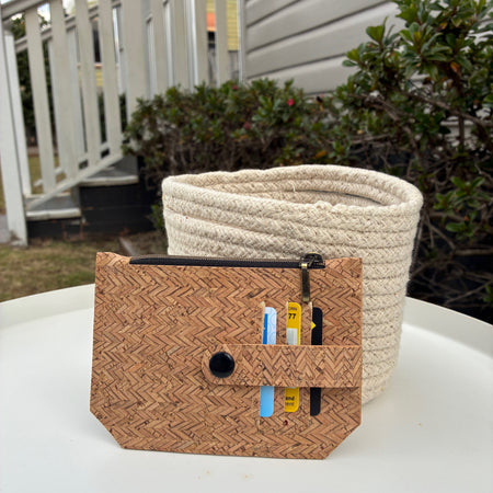 Pocket Pal Wallet - Portuguese Herringbone natural cork with black snap