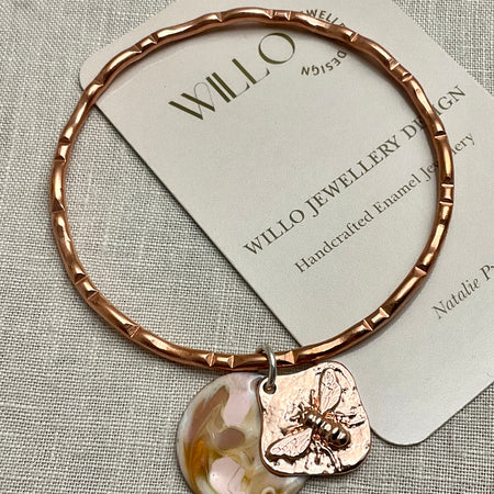 Bangle. Hammered texture. With enamel charm. Two styles