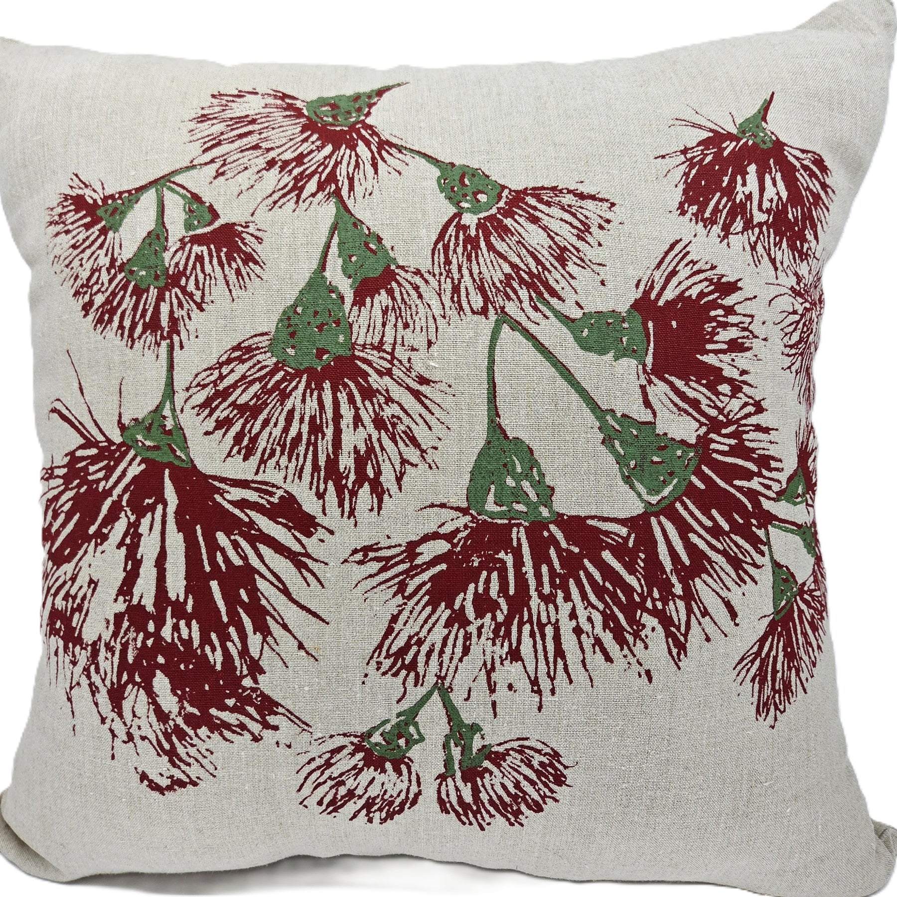 Hand Screen Printed Linen Cushion Covers-Eucalypt Blossoms Festive