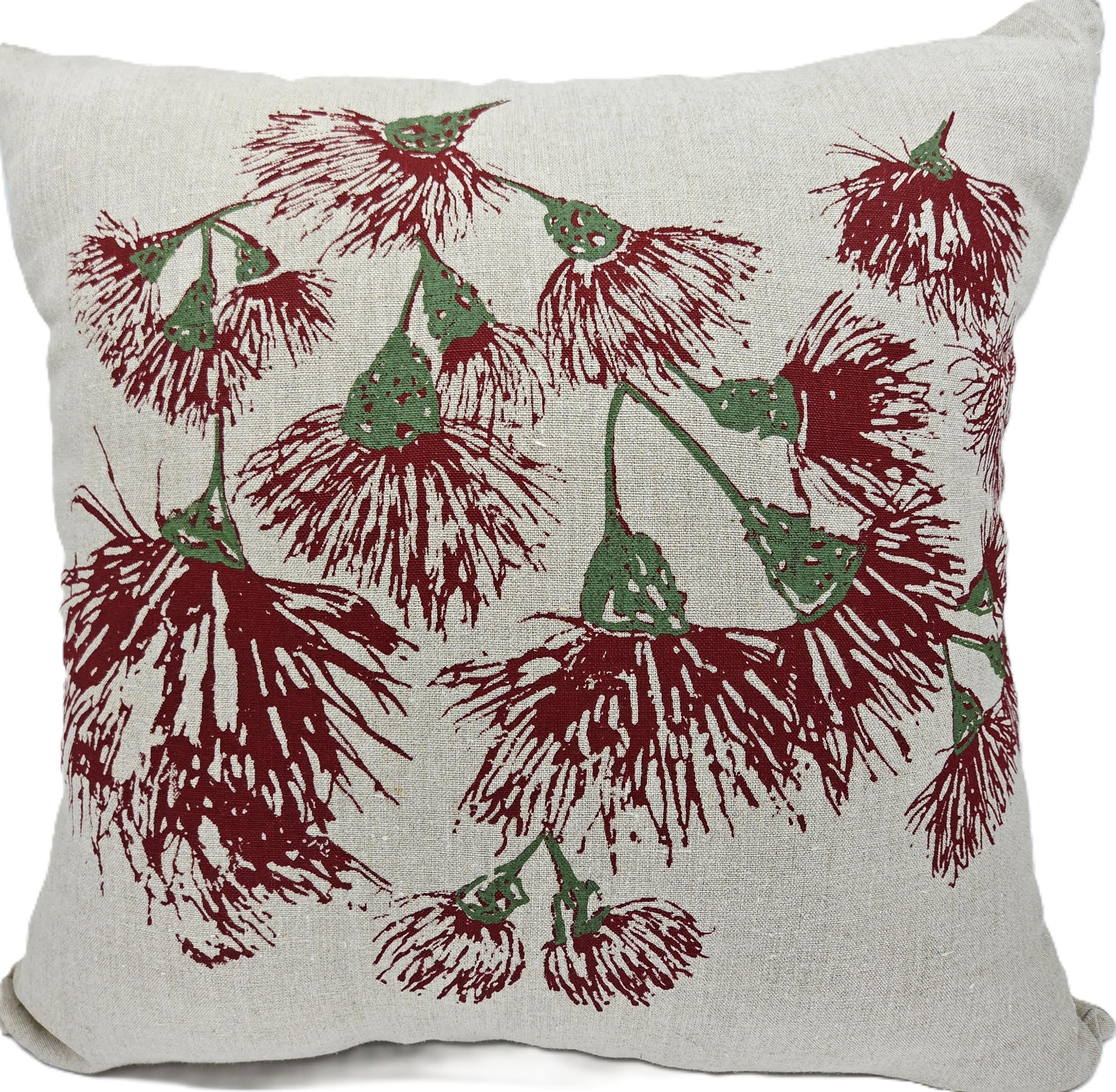 Hand Screen Printed Linen Cushion Covers-Eucalypt Blossoms Festive
