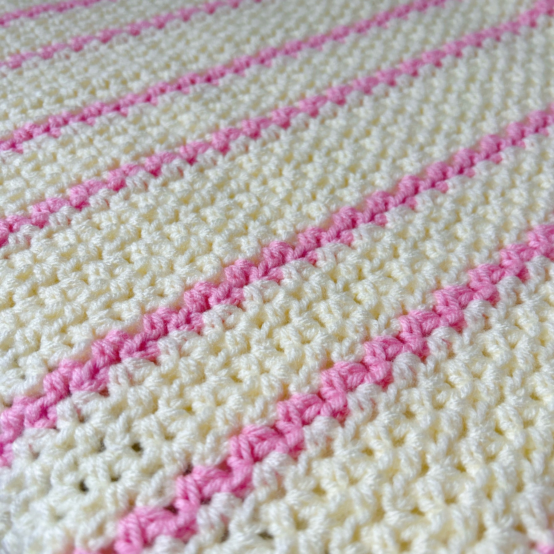 Handmade Pink & Cream Crochet Baby Blanket – Scalloped Edge Nursery Throw