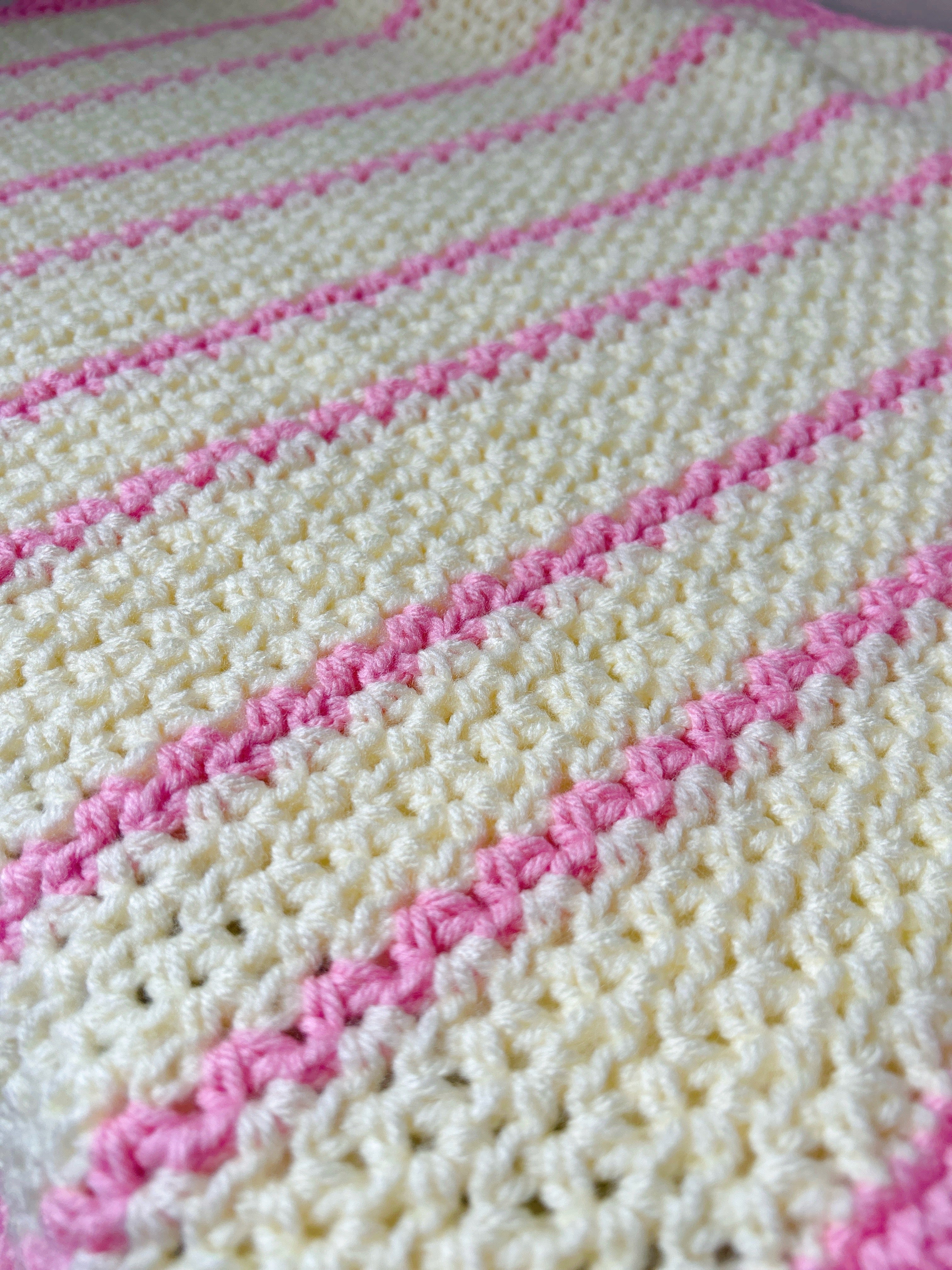 Handmade Pink & Cream Crochet Baby Blanket – Scalloped Edge Nursery Throw