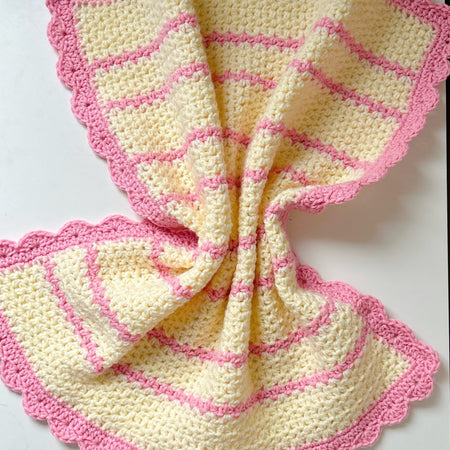 Handmade Pink & Cream Crochet Baby Blanket – Scalloped Edge Nursery Throw
