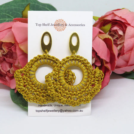 Gold Shinny Crochet Boho Thread Earrings