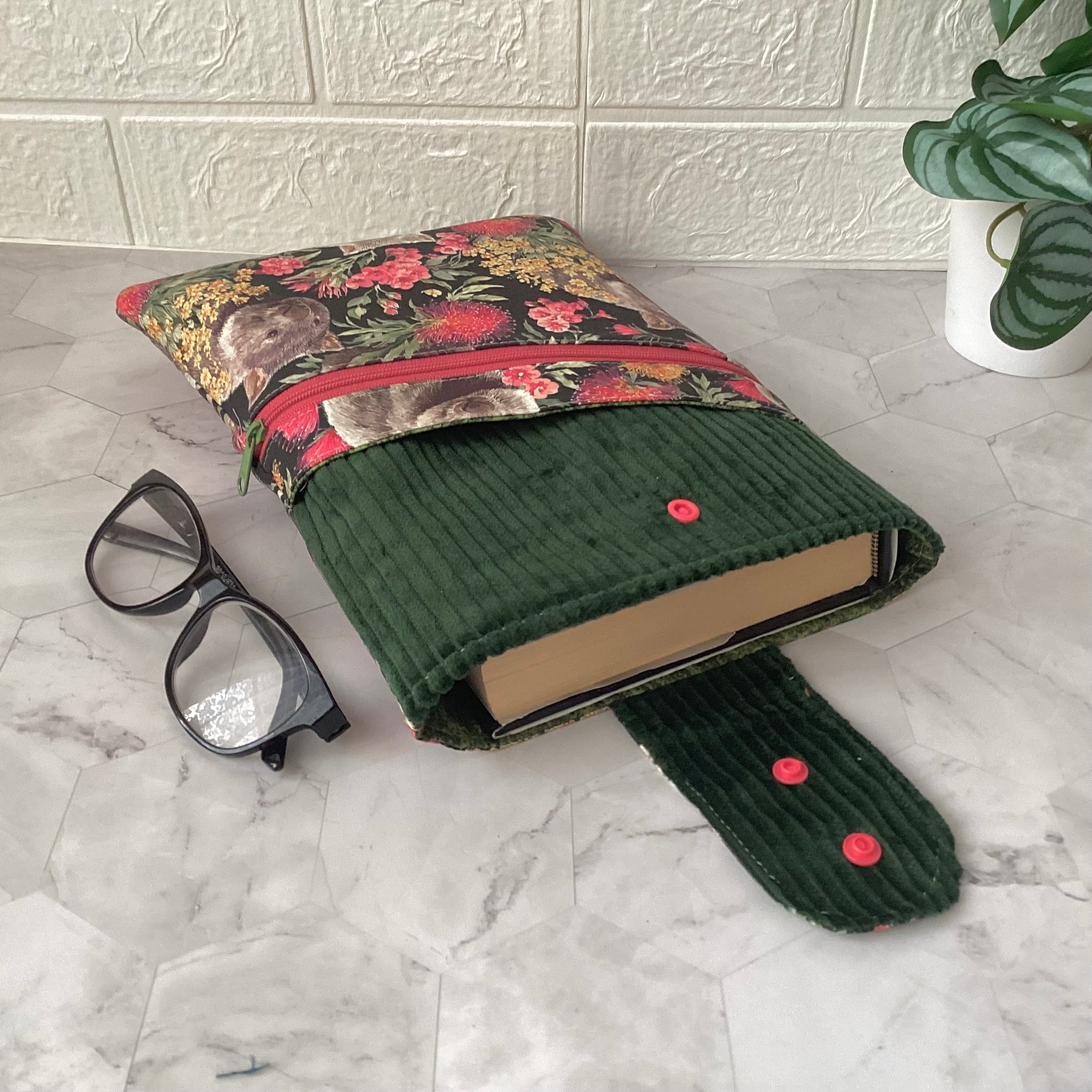 Australian wombats book sleeve with 2 pockets. iPad, tablet pouch