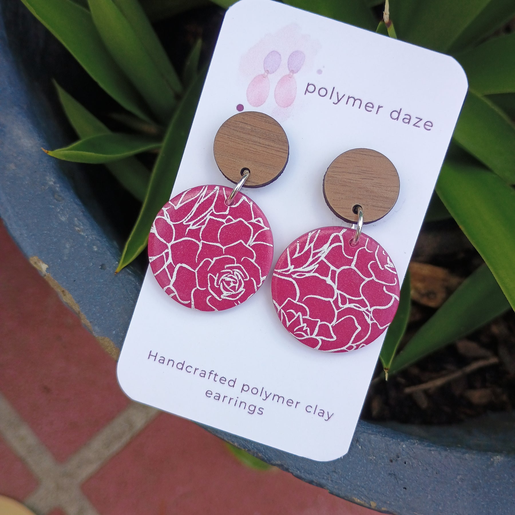 Plum florals with natural wood stud top