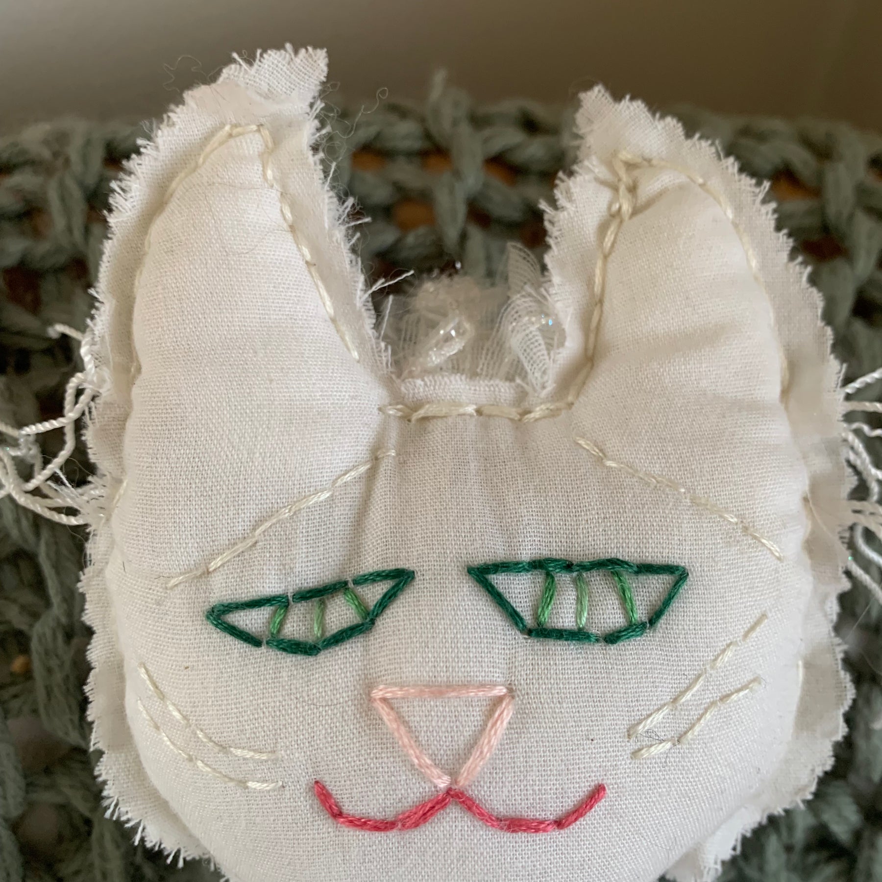 Cuddle Cat and Cuddle Kitten Hand Made Hand Embroidered