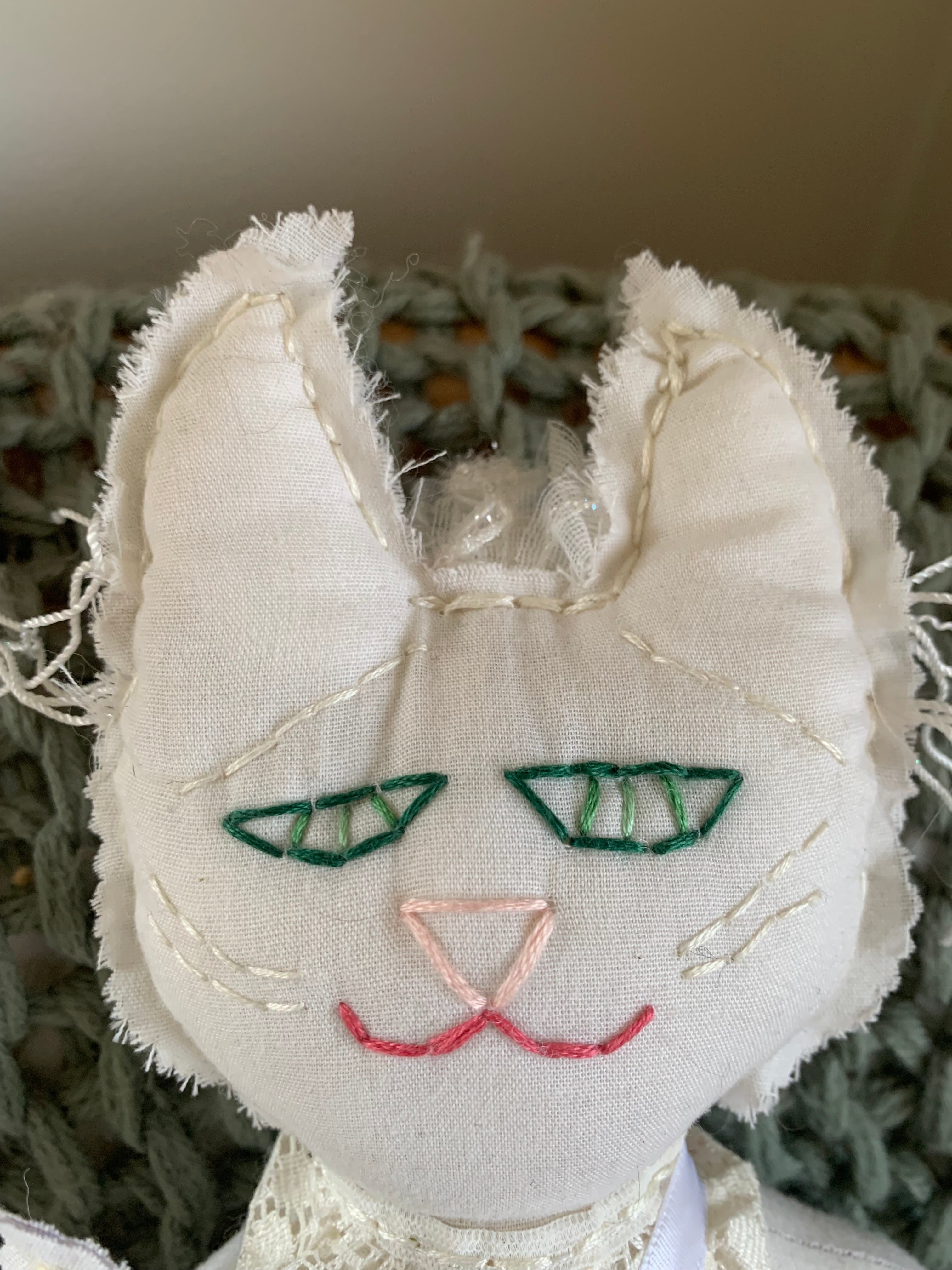 Cuddle Cat and Cuddle Kitten Hand Made Hand Embroidered