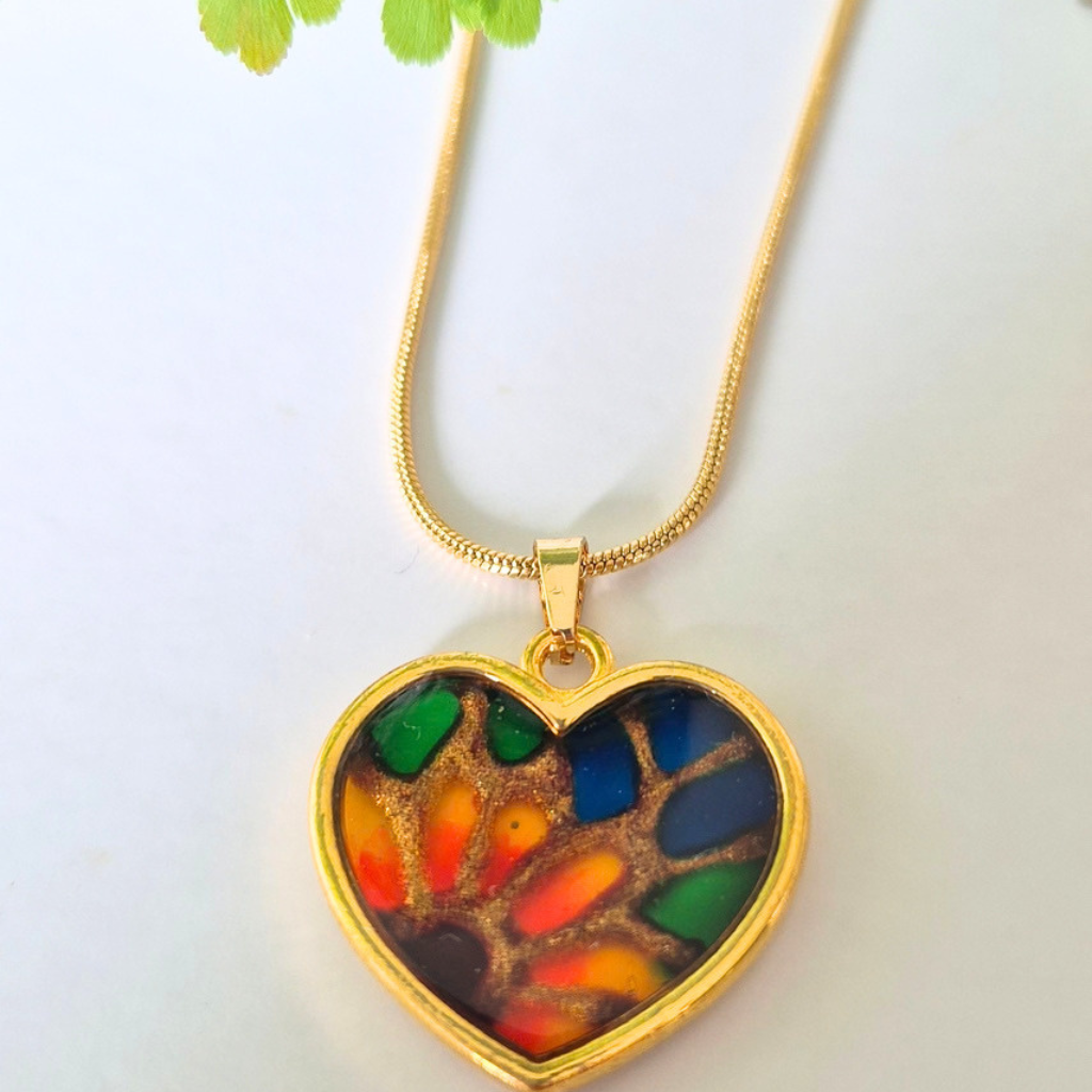 Stained-Glass Effect Resin Sunflower Heart Pendant