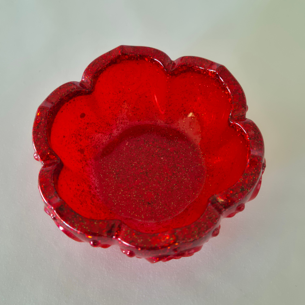 Red Glitter Resin Rose Bowl
