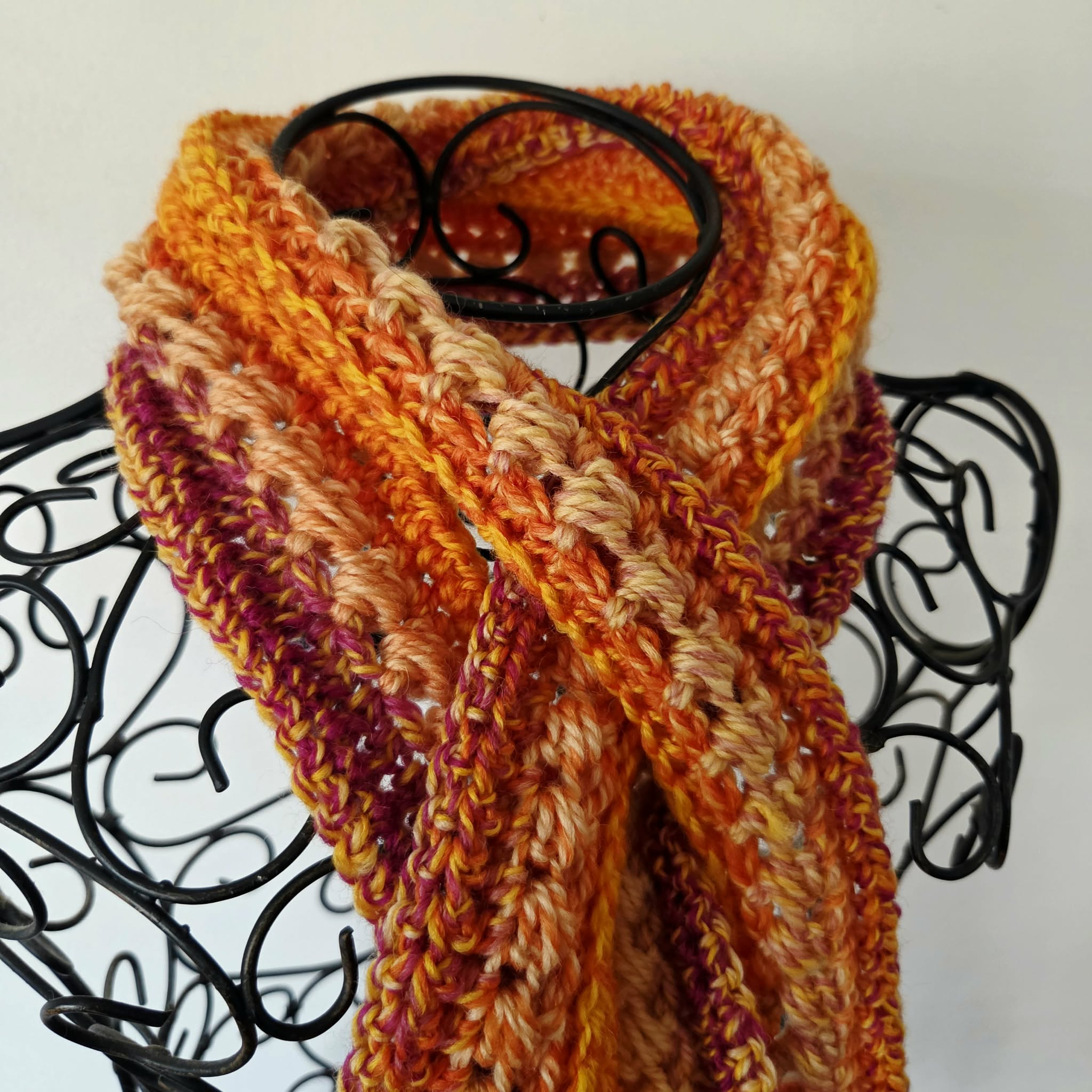 Crochet Keyhole Scarf | Handmade Adult Newckwarmer | Orange Tones