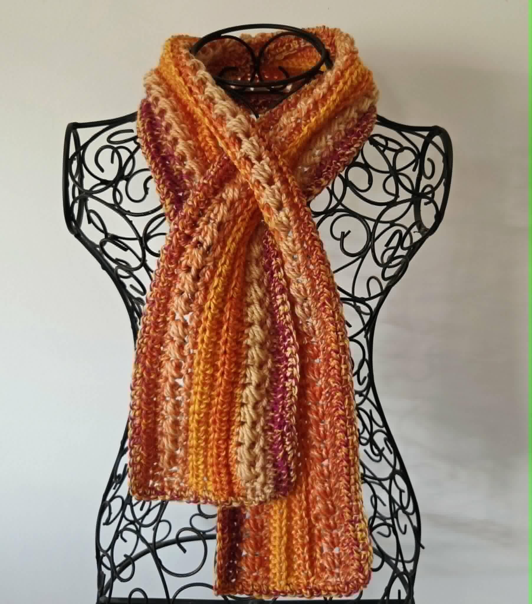 Crochet Keyhole Scarf | Handmade Adult Newckwarmer | Orange Tones