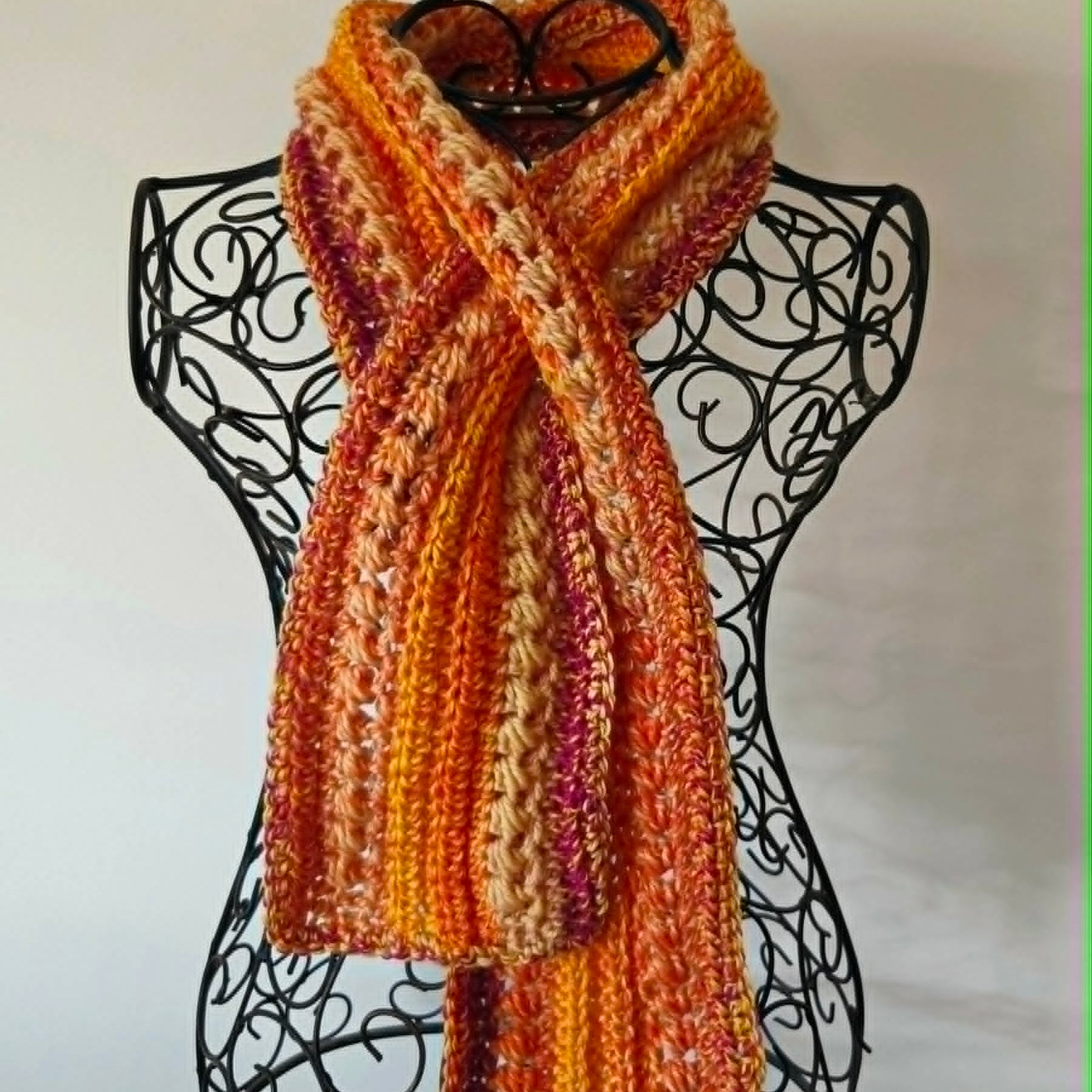 Crochet Keyhole Scarf | Handmade Adult Newckwarmer | Orange Tones