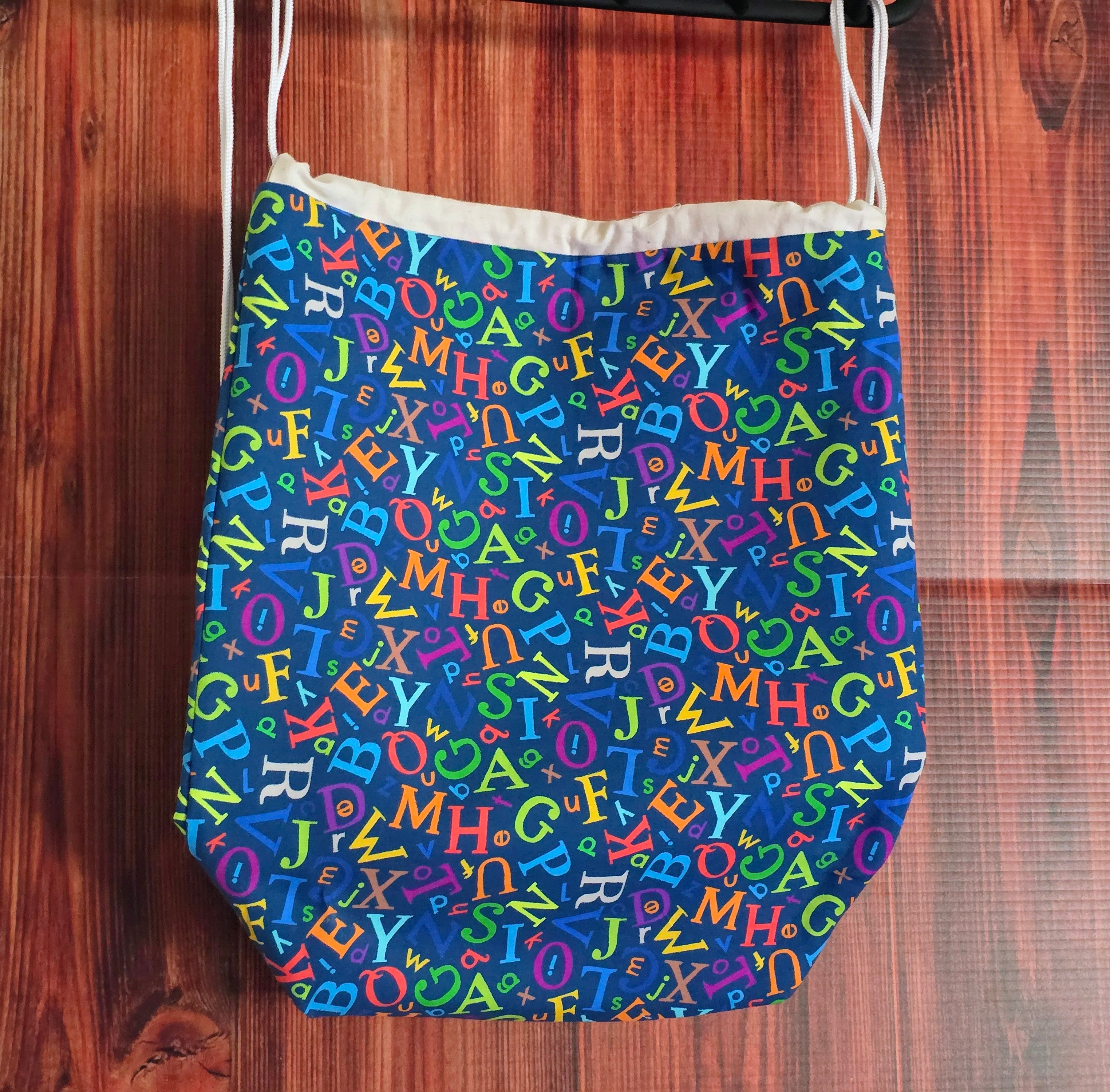 Handmade | Drawstring | Alphabet | Library Bag| Backpack |