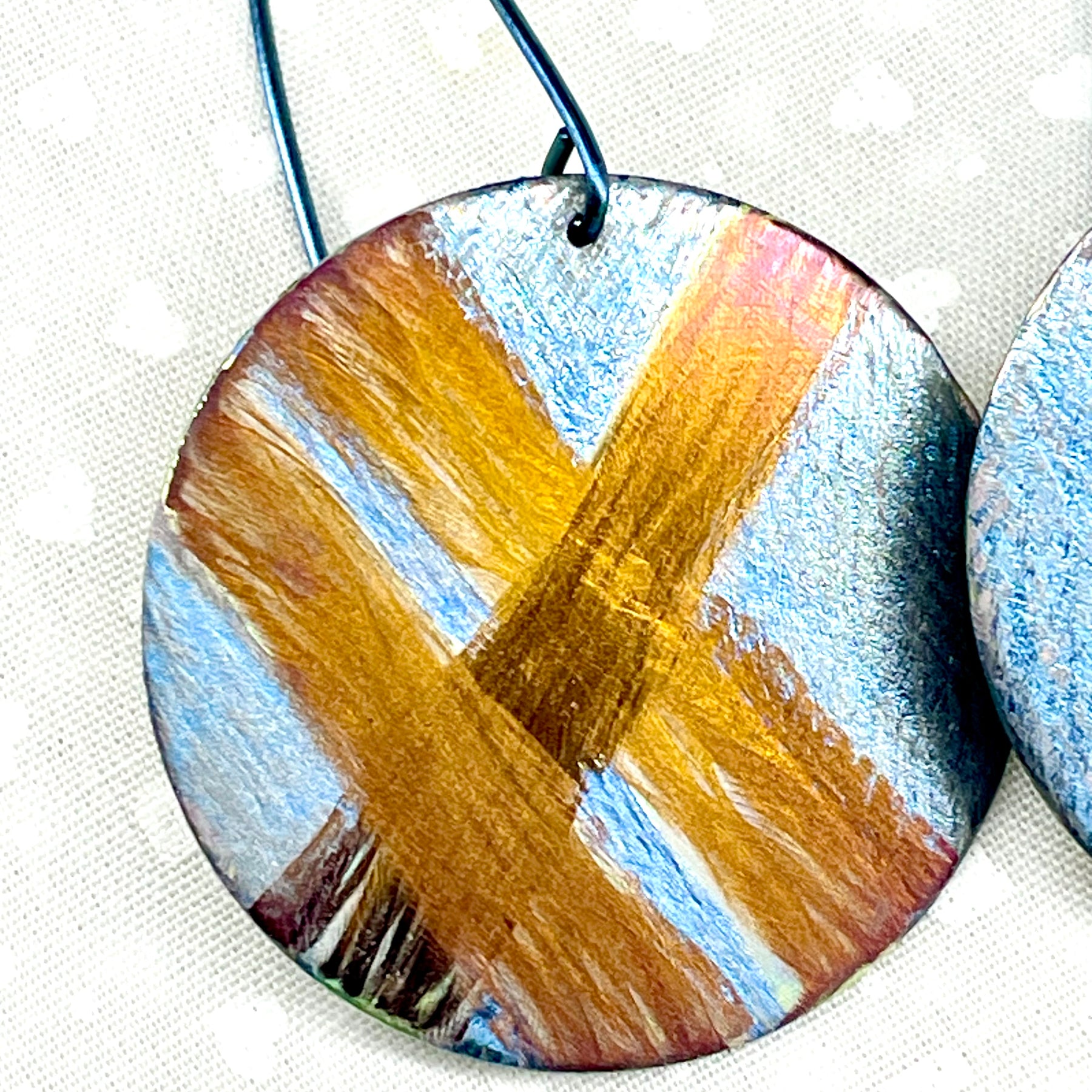 Titanium Disc Earrings-Ice Blue and Bronze