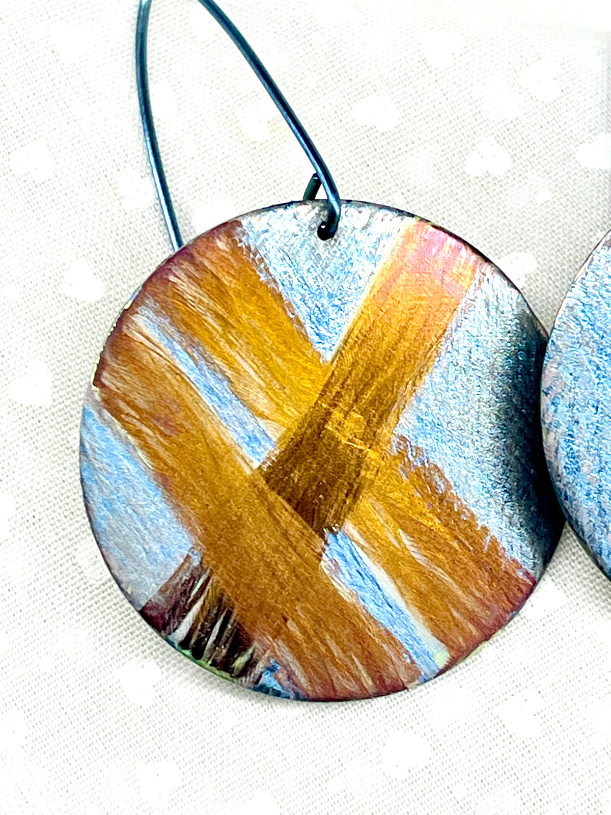 Titanium Disc Earrings-Ice Blue and Bronze