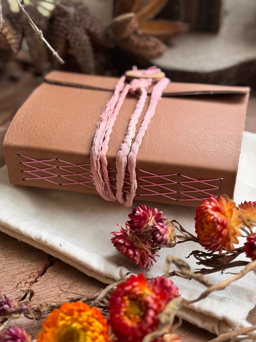 Light Tan Cross-stitched Leather A6 Journal