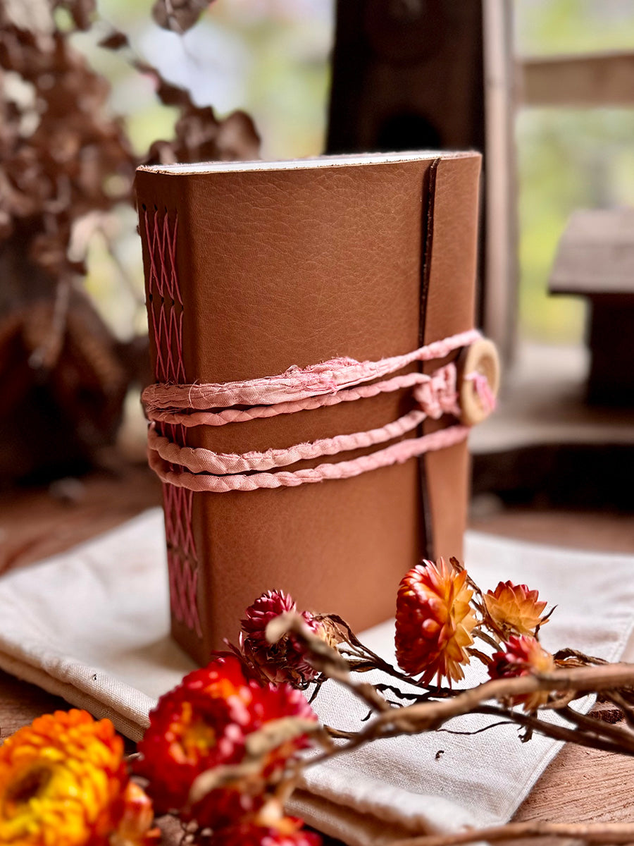 Light Tan Cross-stitched Leather A6 Journal