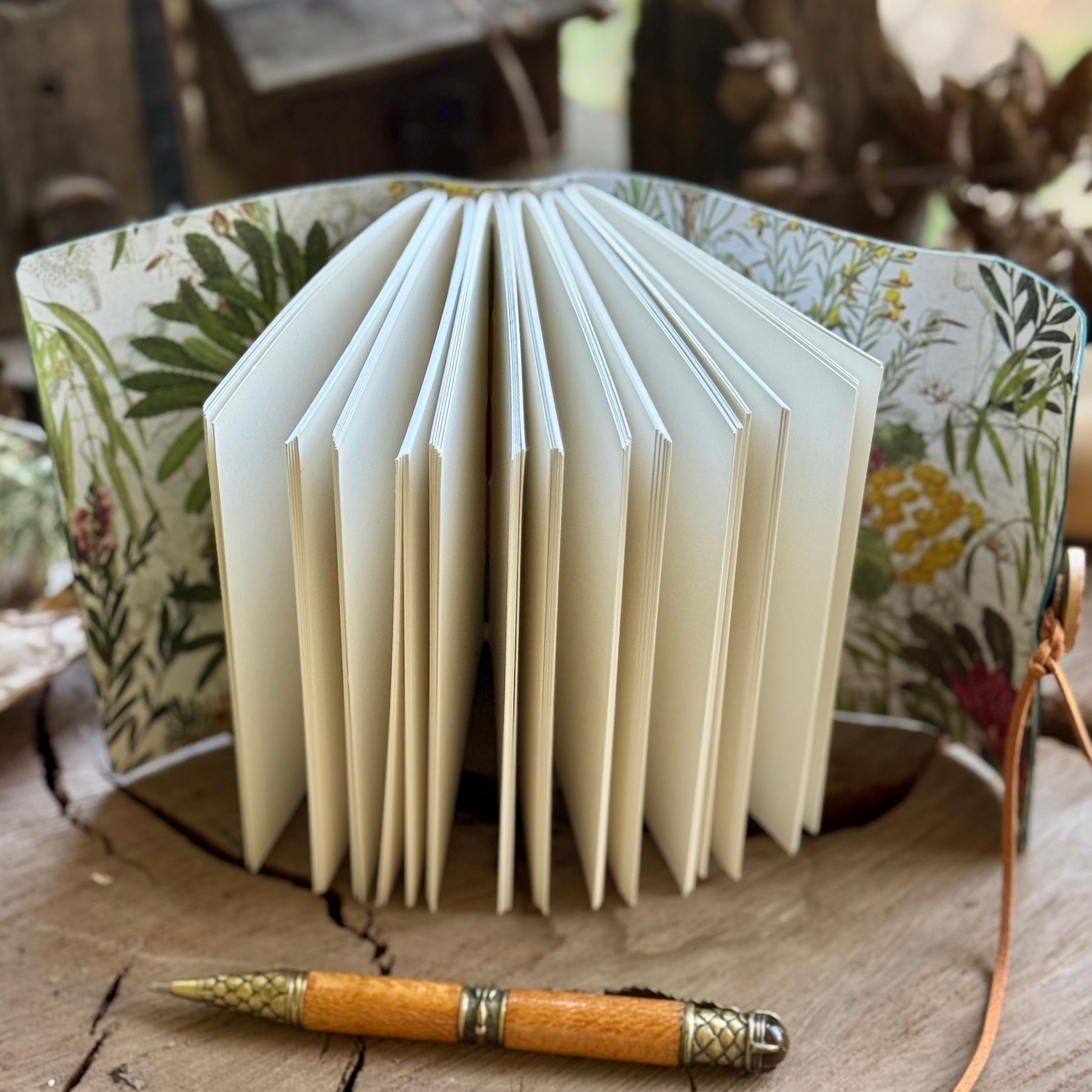 Forest Green Cross-Stitched Leather A6 Journal