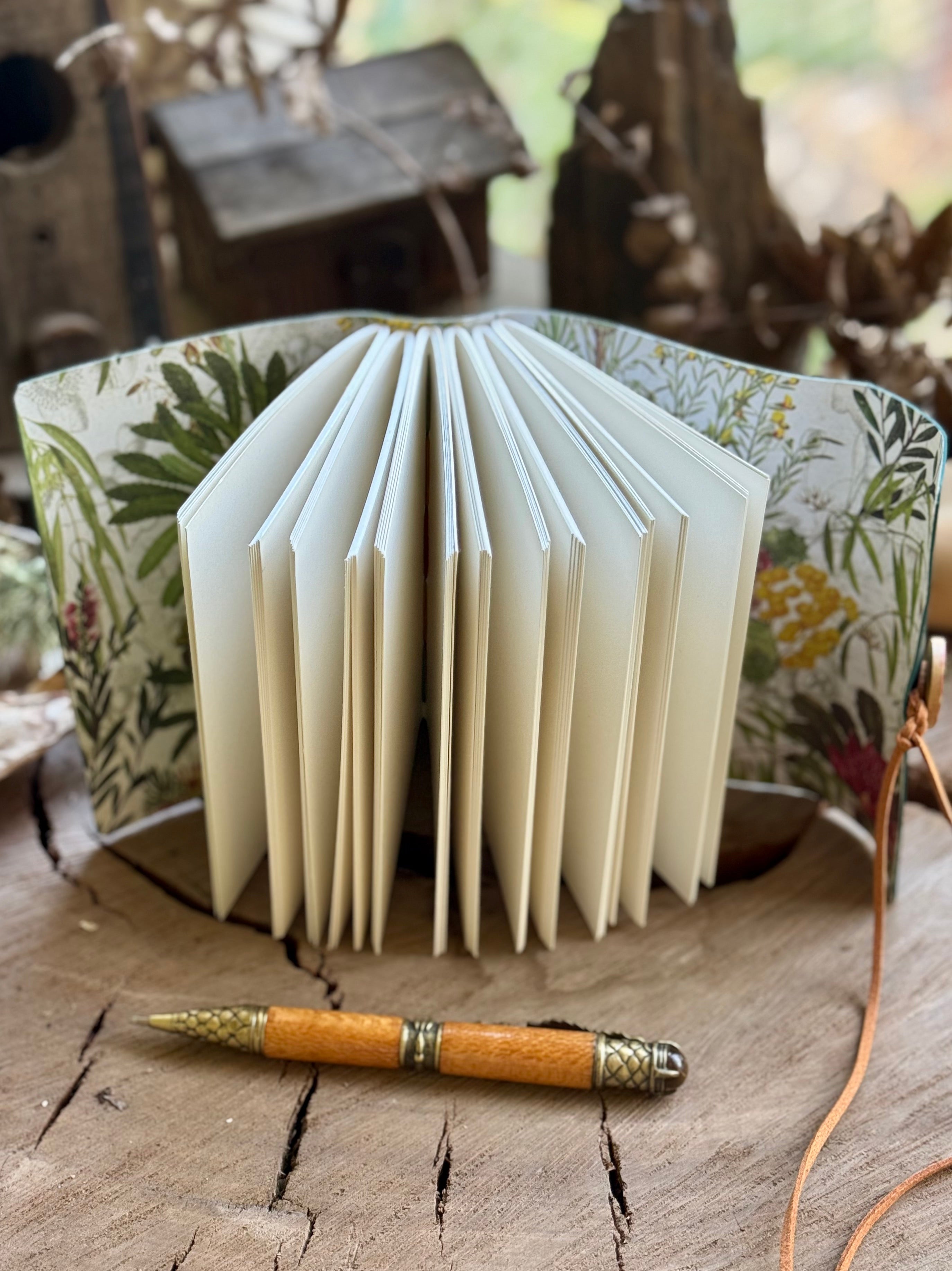 Forest Green Cross-Stitched Leather A6 Journal